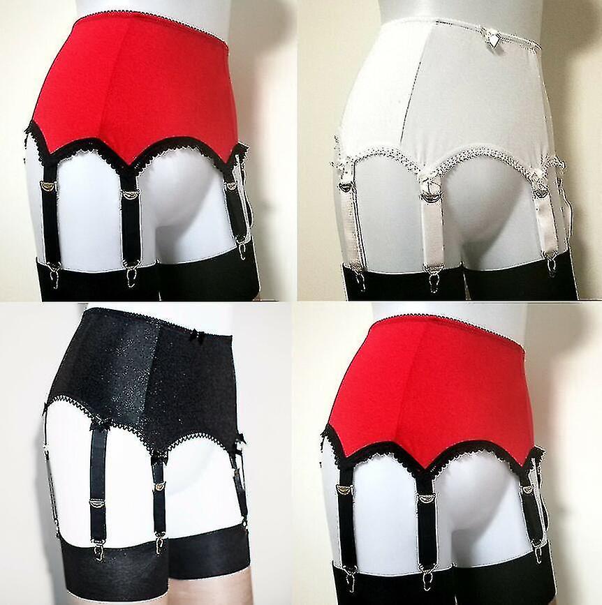 Yijin Women Sexy Garter Belt High Waist Elastic Nylon Suspender 6 Metal Buckles Strap White XL