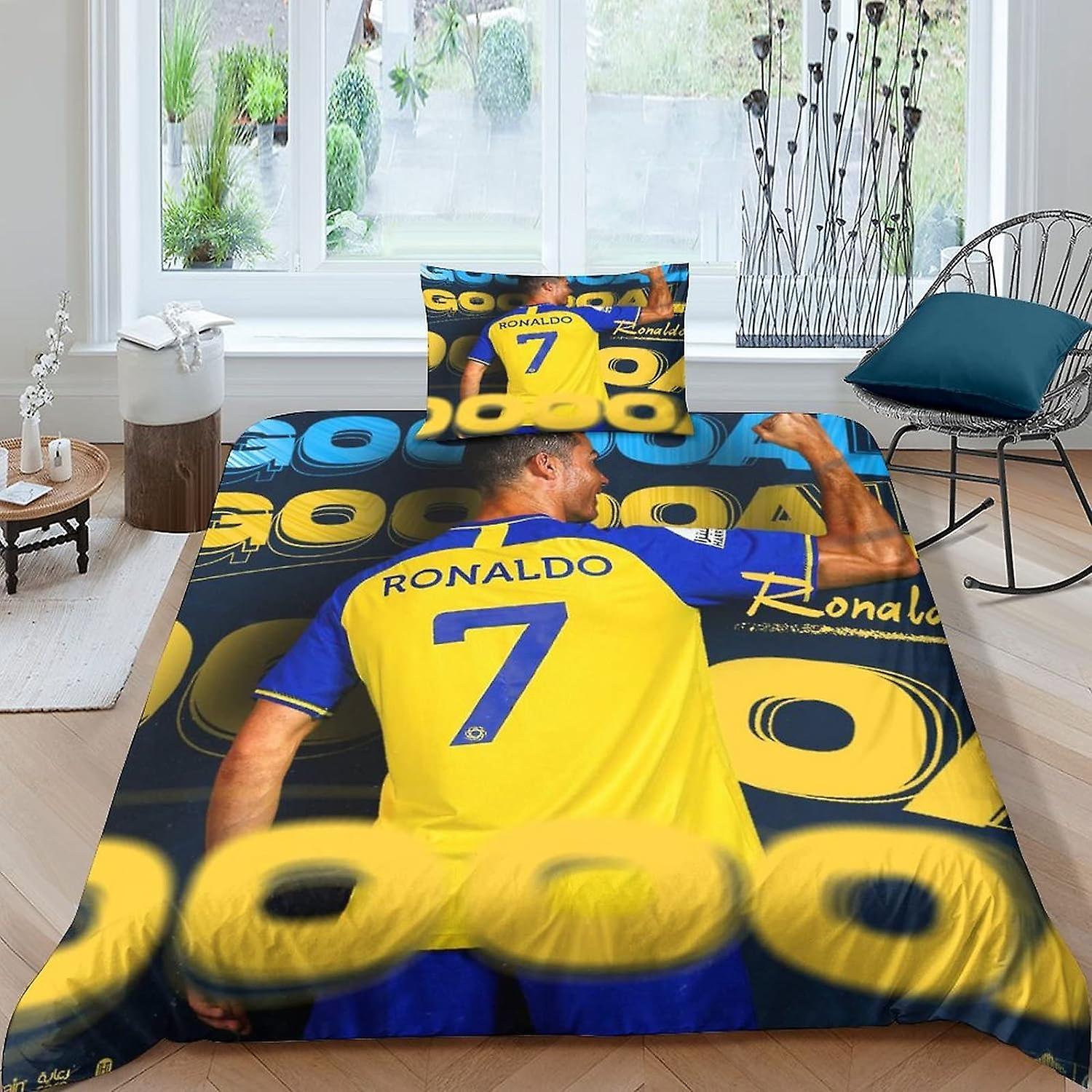 Kerota Cristiano Ronaldo Al NASSR 3 Piece Bedding Set, with Duvet Cover and 2 Pillowcases, Soft Microfiber Bedding Set Single Single135x200cm