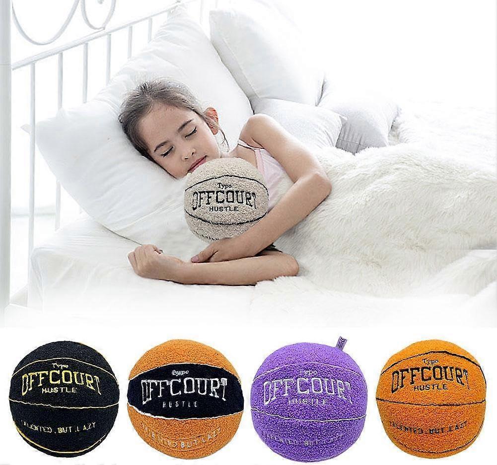 Unbrand Offcourt Basketball Pillow Plush Toy, 25cm 3D Basketball Throw Pillow for Children's Room Decoration, Fuzzy Plush Toy Gifts for Kids Black