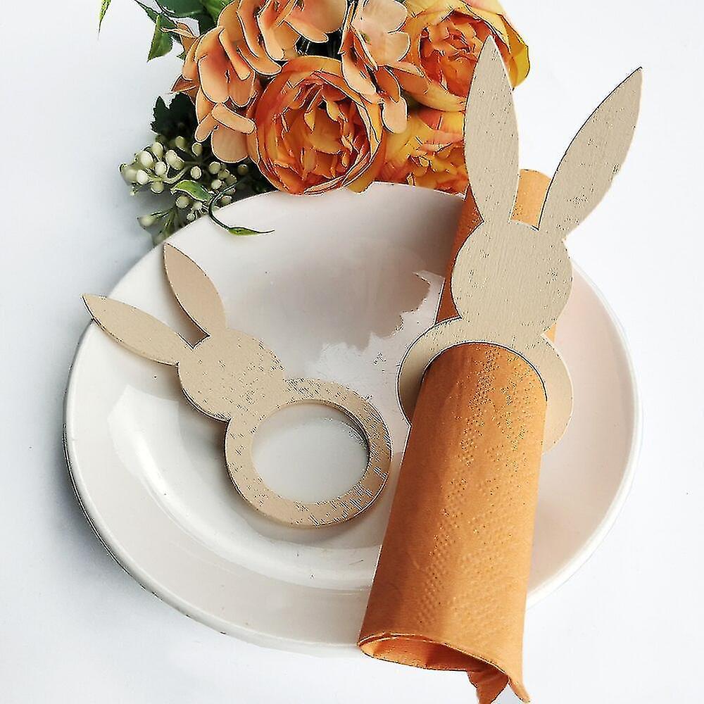 Tianzun 10pcs Easter Rabbit Ears Wooden Napkin Rings, Bunny Ears Napkin Rings Wooden Happy Easter Home Table Decoration B