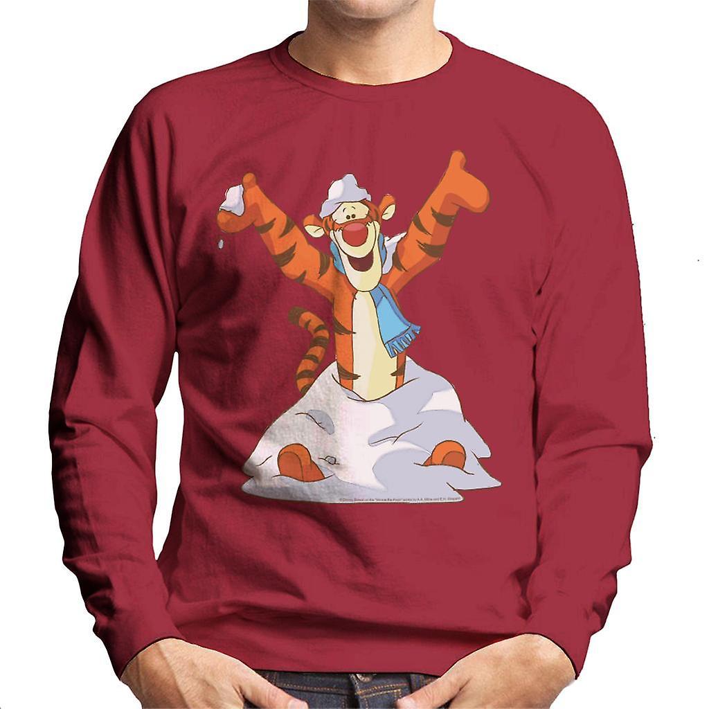 Disney Christmas Tigger In The Snow Men's Sweatshirt Cherry Red Large