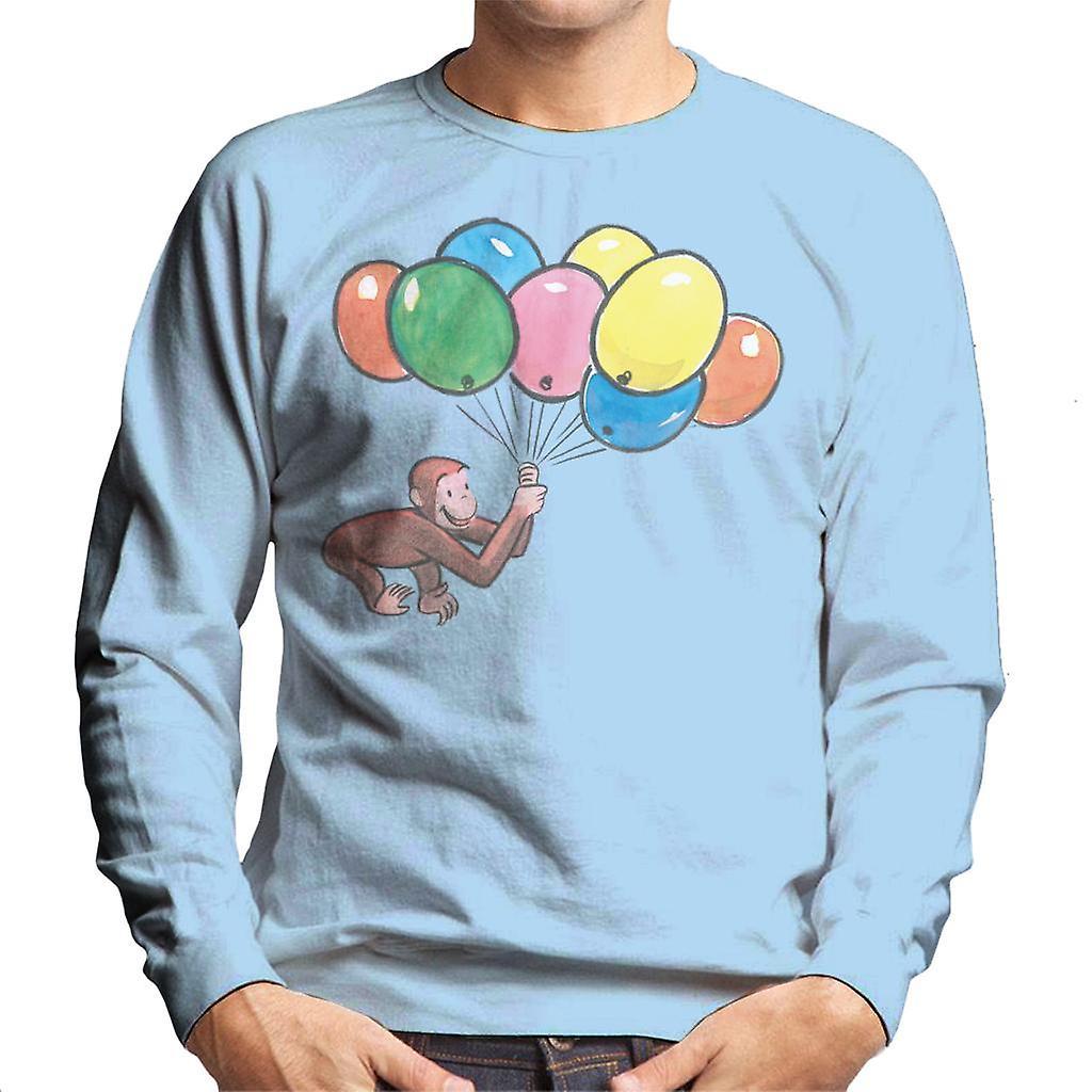 Curious George Holding Balloons Men's Sweatshirt Sky Blue XX-Large