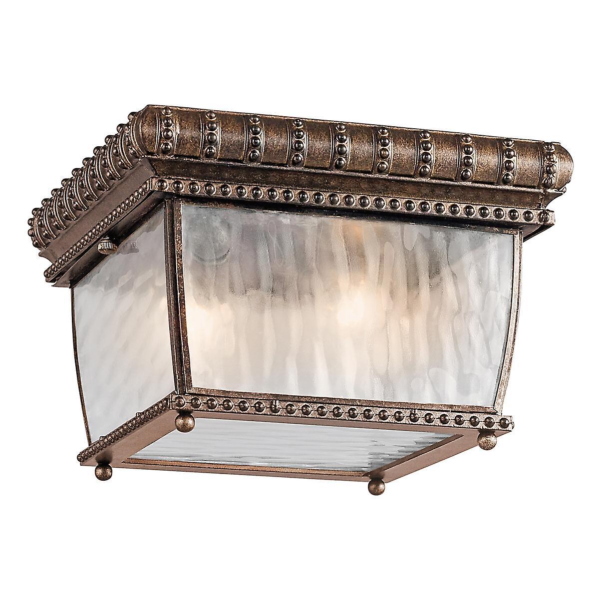 Elstead Lighting Venetian Rain 2 Light Outdoor Flush Mount Ceiling Light Brushed Bronze IP44, E14