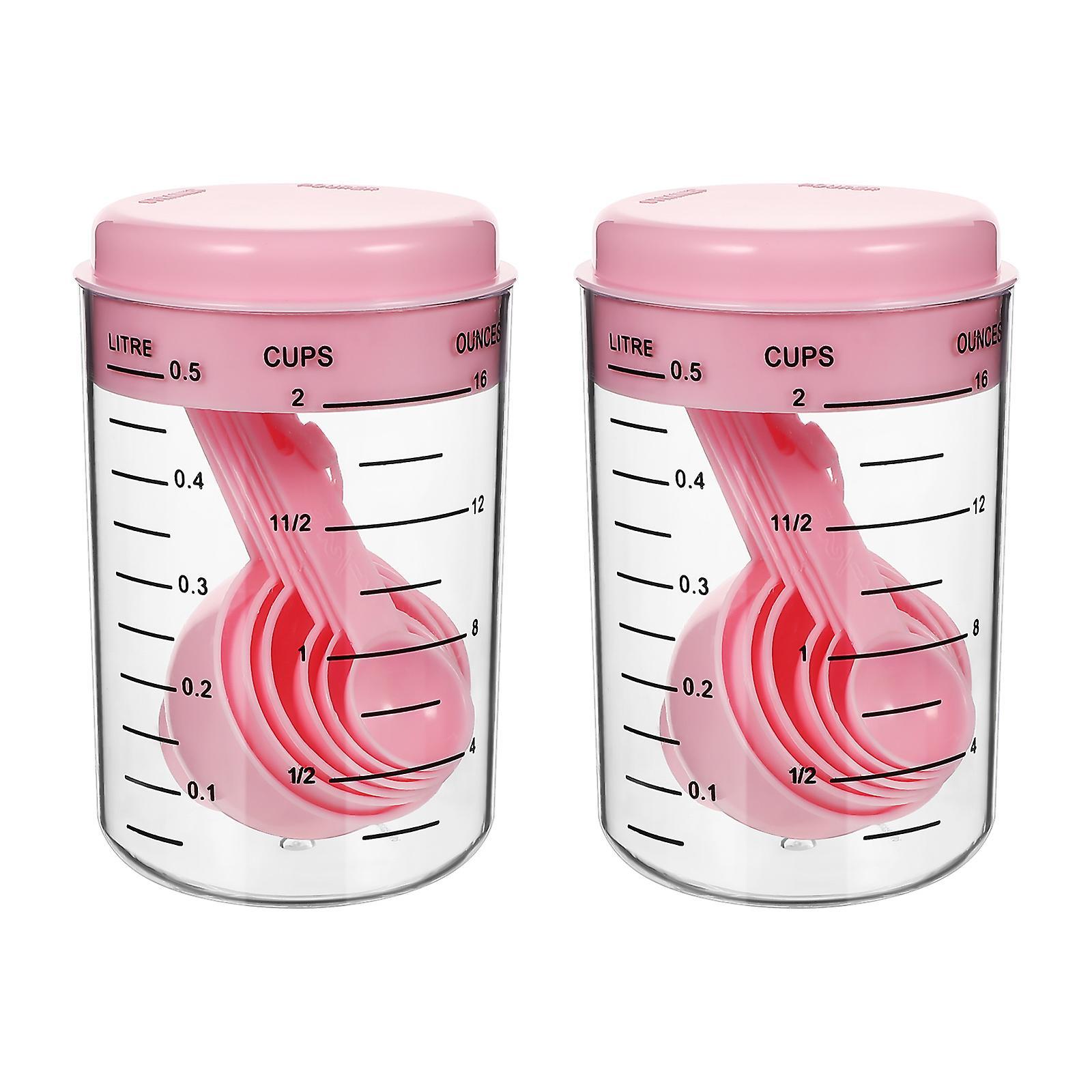 Toyvian 2 Sets Silicone Measuring Cup Measuring Cup Set Kitchen Measure Spoons Set Measuring Cups Baking Pink 13.5X8CM