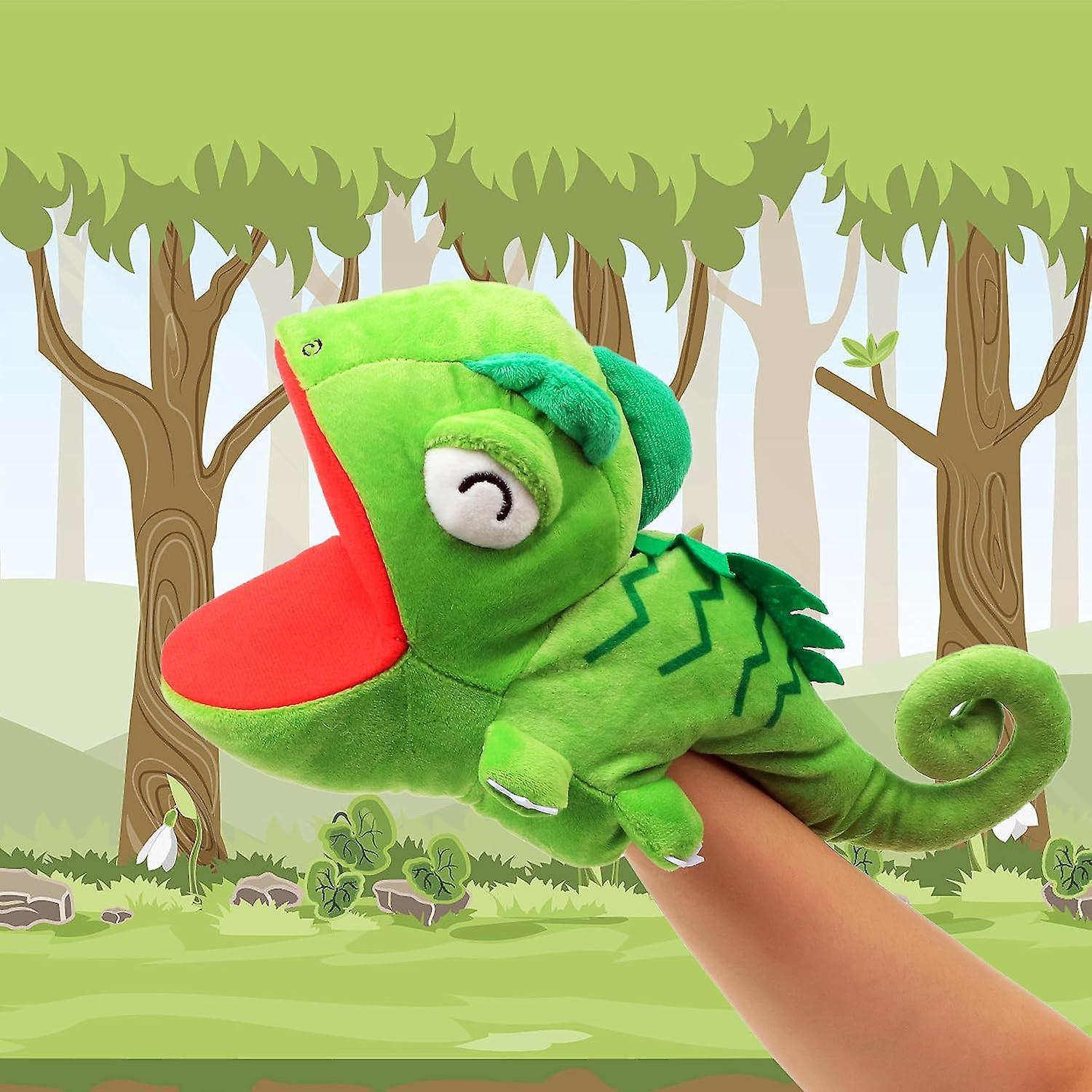 Heyone Plush Chameleon Hand Puppet Stuffed Animal Toy Open Movable Mouth Creative Role Play Storytelling Dinosaur Plushies Gifts for Kids Toddlers ...