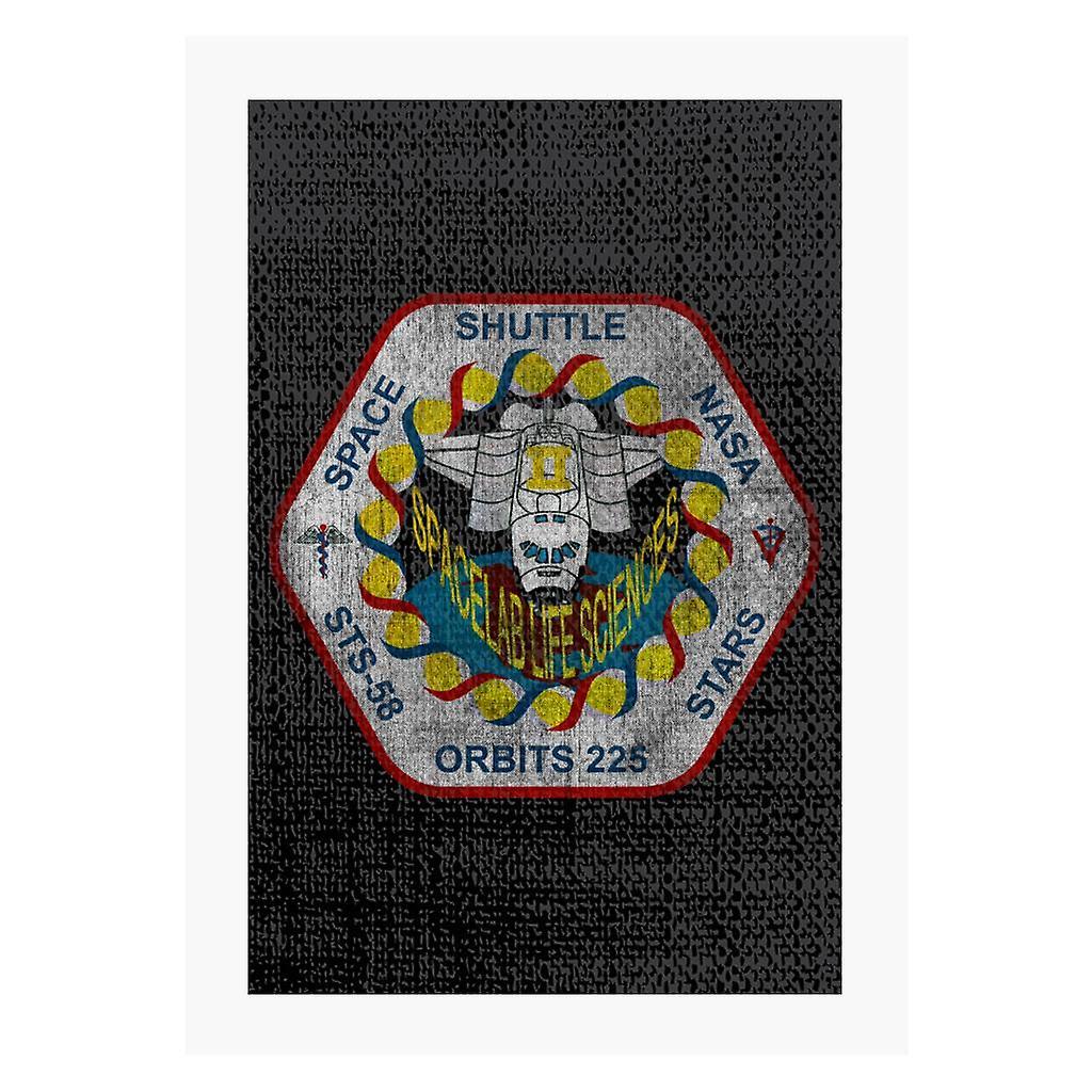 NASA STS 58 Columbia Mission Badge Distressed A4 Print Black 21cm x 29.7cm