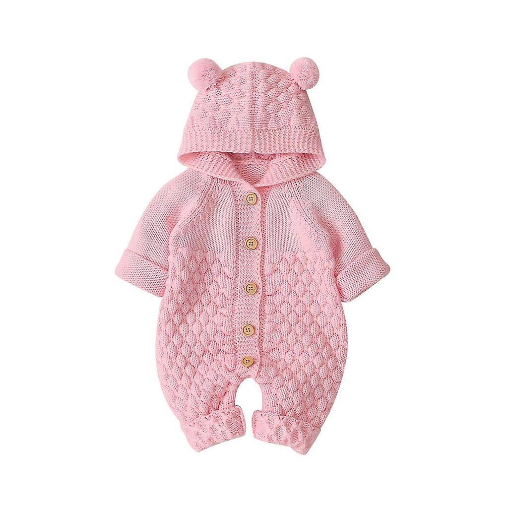 Slowmoose Newborn Infant Baby / Winter Warm Coat Knit, Outwear Hooded Jumpsuit Pink 24M