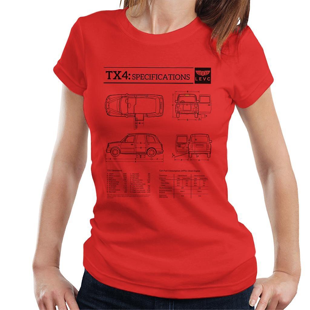 London Taxi Company TX4 Specifications Blueprint Women's T-Shirt Red Small