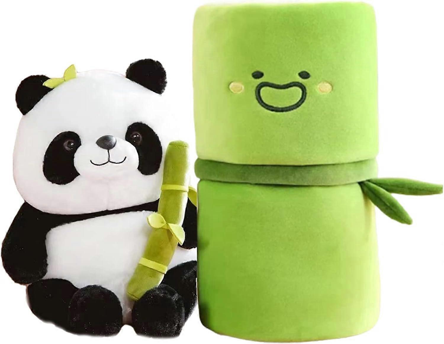 Ubiuo 9.8 inches ( 24.9 cm) Panda Stuffed Animal, Cute Panda Plush Hugging Bamboo, Panda and Bamboo Tube Set of 2, Bulky Panda Plush Toy Living in ...