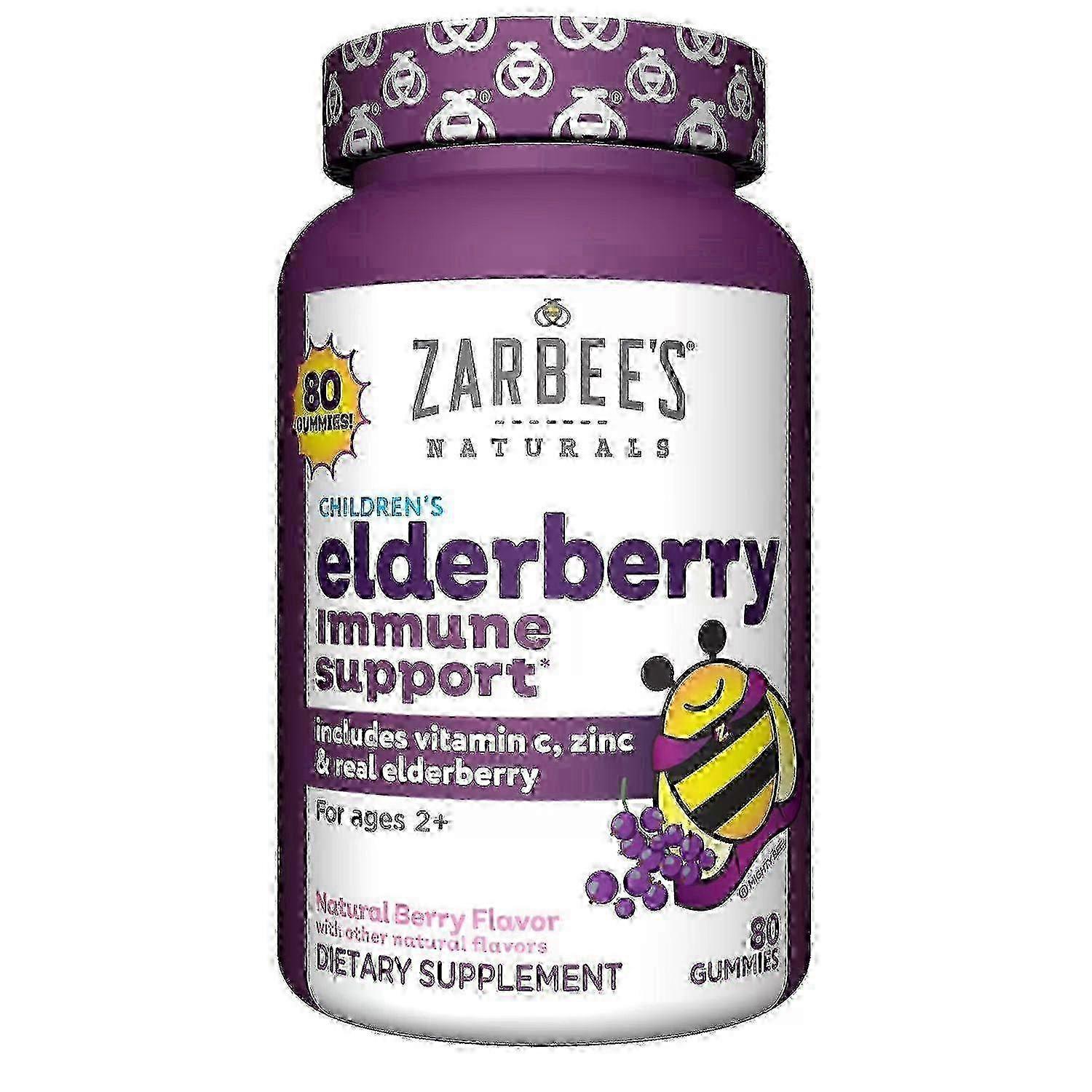 Zarbees Zarbee's Naturals Children's Elderberry Immune Support Gummies With Vitamin C & Zinc, Natural Berry, 80 Ea