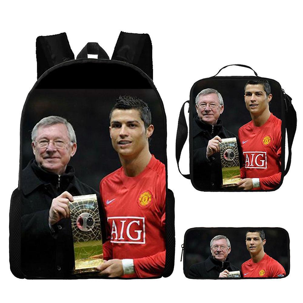 Sszfv Soccer Star Ronaldo Backpack Printing Three-piece Children's Schoolbag Primary And Secondary School Students Backpack Lunch Bag Pencil Case