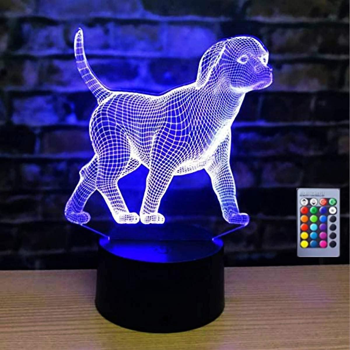 Xcy 3D Dog Night Light Table Desk Optical Illusion Lamps 16 Color Changing Lights LED Table Lamp Xmas Home Love Birthday Children Kids Decor Toy Gift