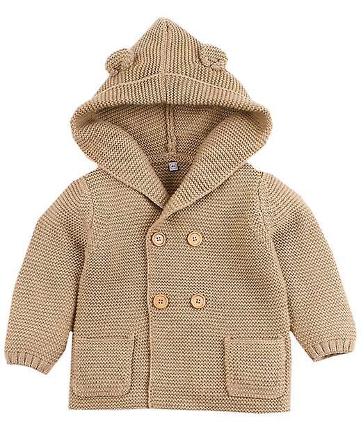 Slowmoose Baby Cardigan Autumn Winter Fur Collar Knitted Sweater Jacket Coat 6M / Khaki-200001438