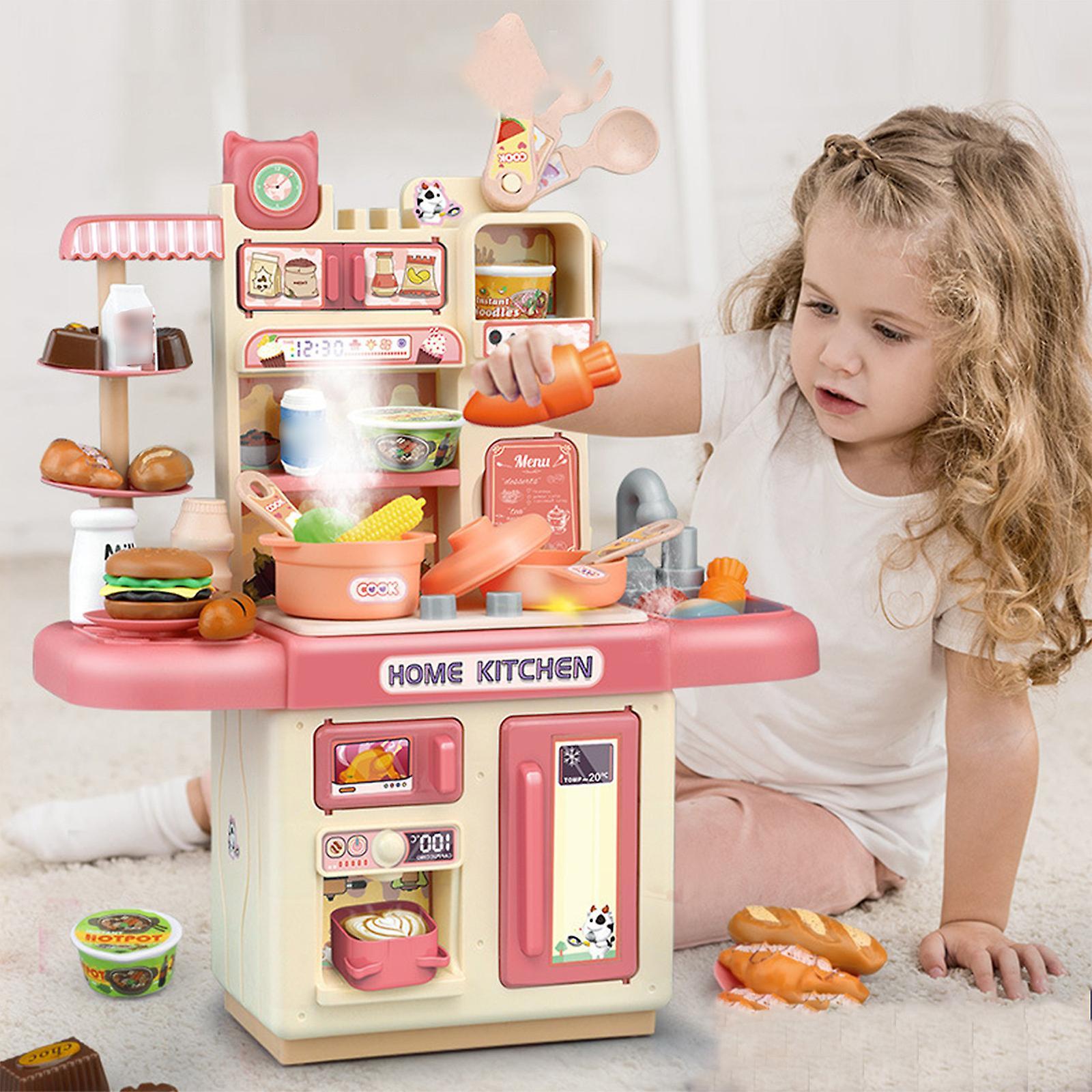 Baodan Kitchen Play Set With Accessories- Mini Kitchen Set With Realistic Light Sound - Indoor Games Kitchen Cooking Playset - Toys For Toddlers Ch...