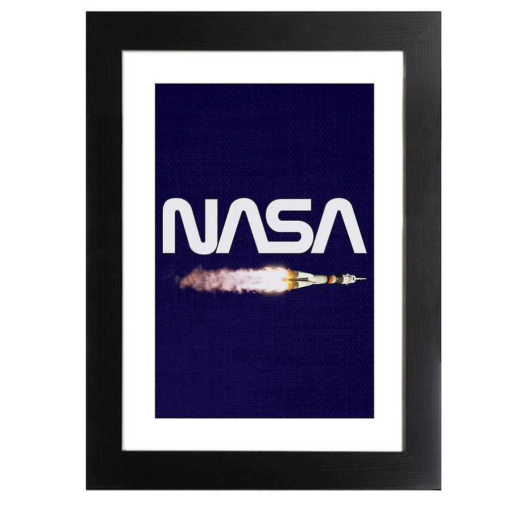 NASA Soyuz Launch Logo Framed Print Navy Blue 39 x 52 cm