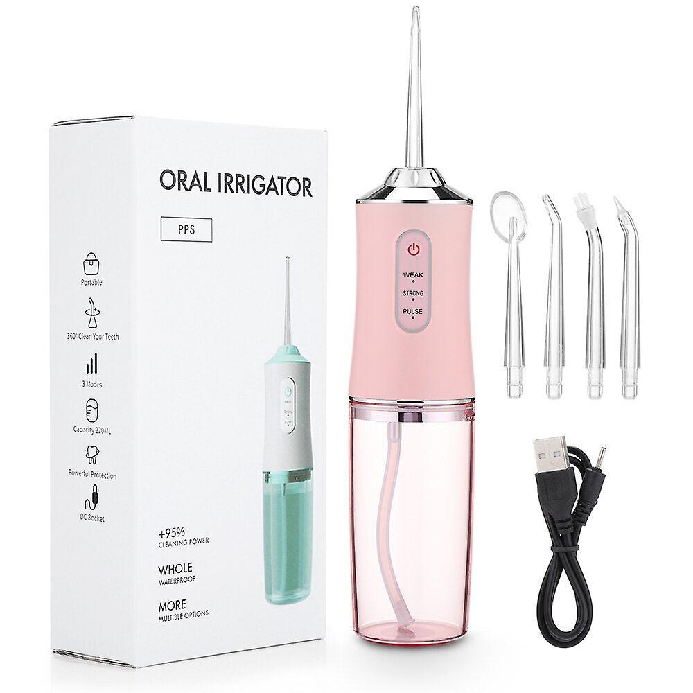 Oral irrigator Usb Rechargeable Water Flosser Portable Dental Water Jet 300ml Water Tank Waterproof Teeth Cleaner 0ral Irrigator 6886pink