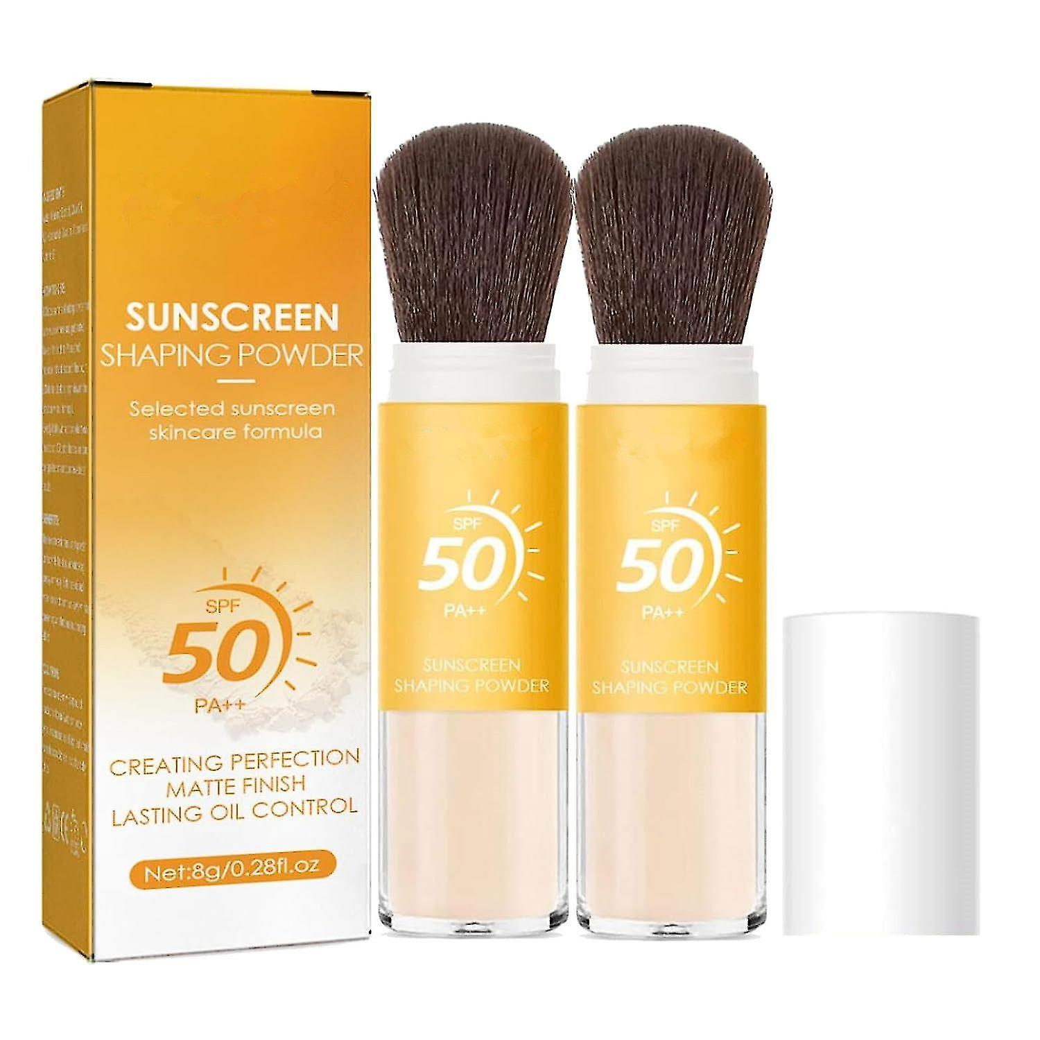 Sunset Sunscreen Setting Powder, Spf 50 Pa++, Mineral Sunscreen Brush Powder, Oil Control Natural Matte Finish, Long Lasting 2pcs