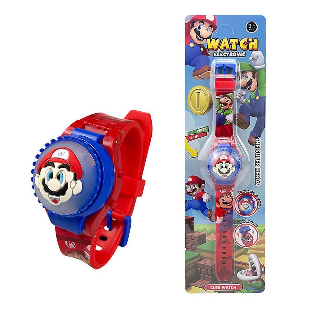 Sevenday Kids 3d Cartoon Watch Flashing Light Up Glow Digital Watches Spinning Top Flip Cover Wristwatch Toy Mario