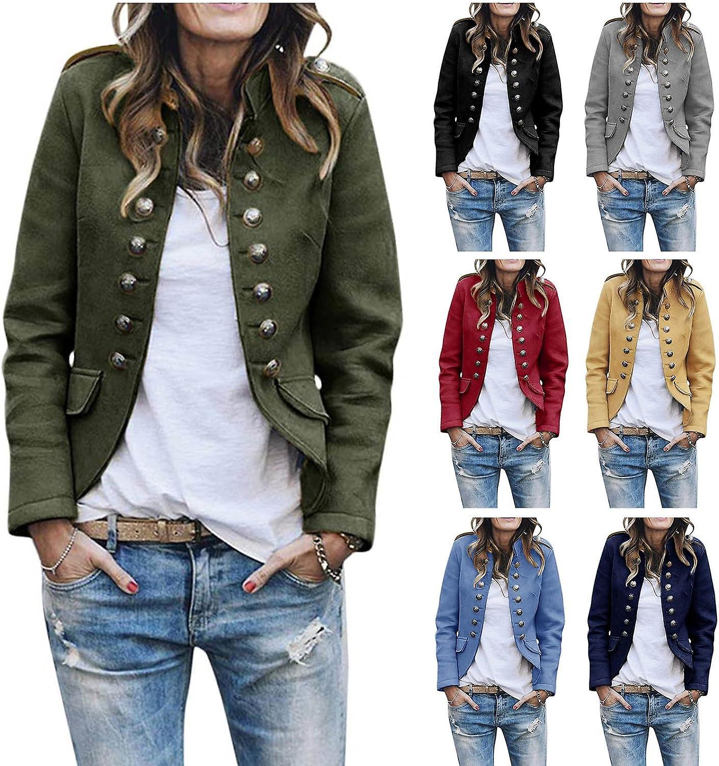 Wiuo Women's Cardigan Jacket Suit Blended Double Breasted Military Blazer Short Business Casual Jacket Green 5XL