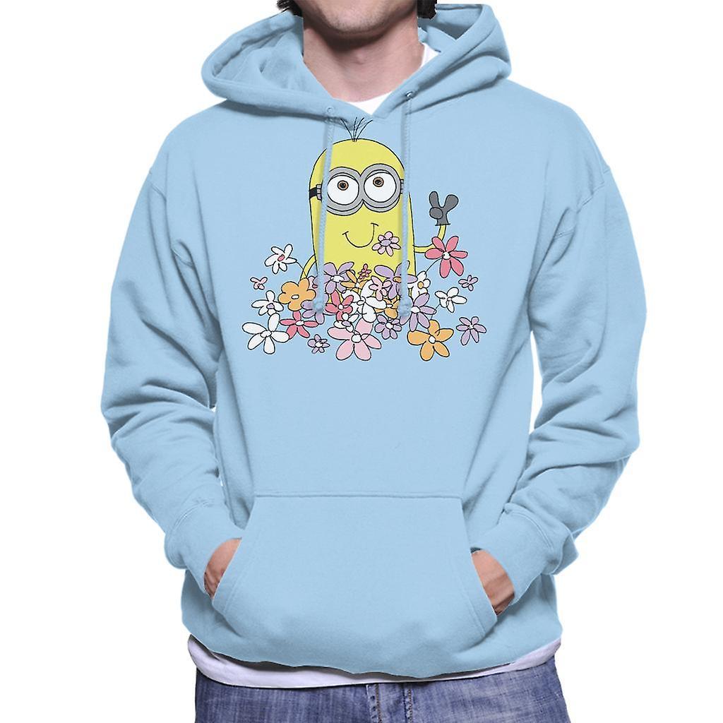 Despicable Me Minion Enjoying Flowers Men's Hooded Sweatshirt Sky Blue XX-Large