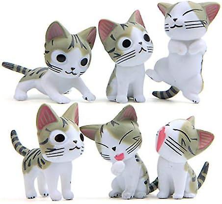 Baiccf Set Of 6 Small Miniature Cats Fairy Garden Chi Cat For Outdoor Decor (grey)