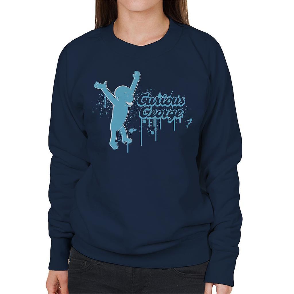 Curious George Paint Drip Logo Women's Sweatshirt Navy Blue Medium