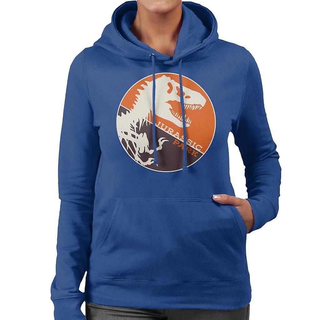 Jurassic Park T Rex Orange Background Skeleton Silhouette Women's Hooded Sweatshirt Royal Blue Medium