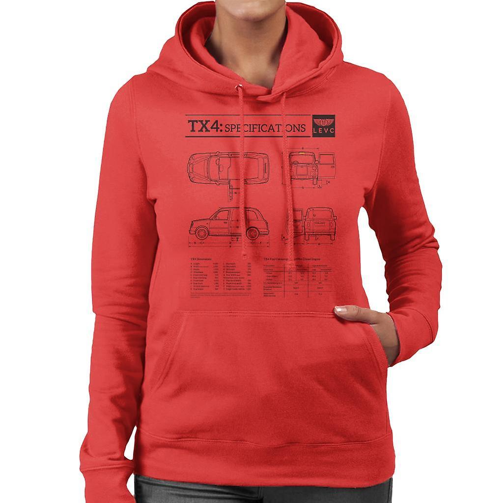 London Taxi Company TX4 Specifications Blueprint Women's Hooded Sweatshirt Red Small