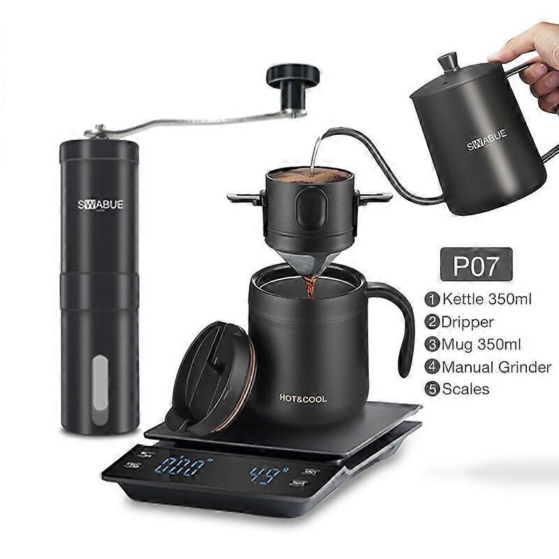 Coffee Set Portable Camping Tools Coffee Cup Mug Filter Dripper Reusable Manual Grinder Mini Gooseneck Kettle Scales Timer  Coffee Grinders P07 (wi...