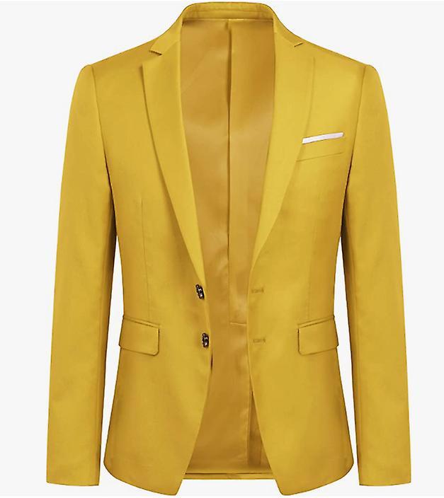 Allthemen Men's Business Blazer Solid Slim Fit Jacket Yellow M