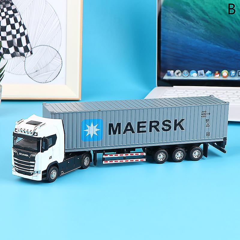 unbrand 1:36 Diecast Alloy Truck Toy Container Pull Back With Light Transport Vehicle white container