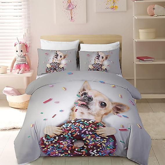 Duvet Cover Sets Dog Themed Bedding Sets Funny Chihuahua With Sprinkle Donut Duvet Cover 3 Pieces Kids Cartoon 220x260cm