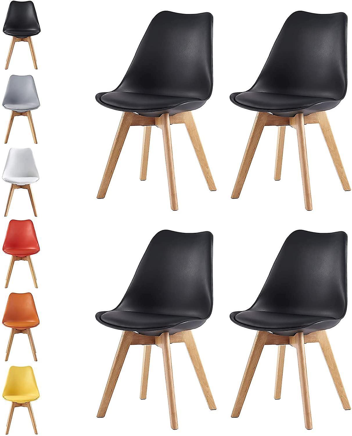 mcc direct Set of 4  Dining Designer Side Chairs Wooden Legs EVA BLACK