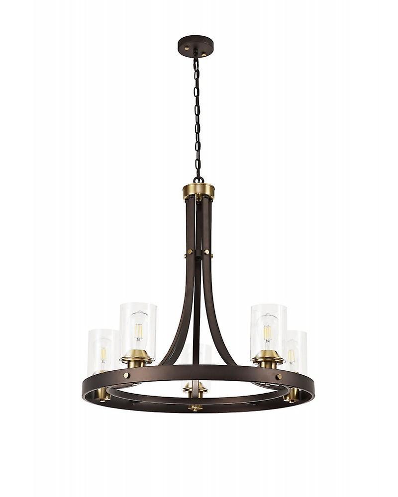 Luefudi Elsie Pendant 5 Light E27, Brown Oxide/bronze With Clear Glass Shades