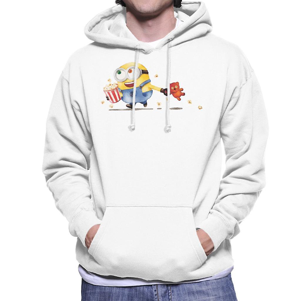 Despicable Me Bob The Minion Teddy Bear Popcorn Men's Hooded Sweatshirt White X-Large