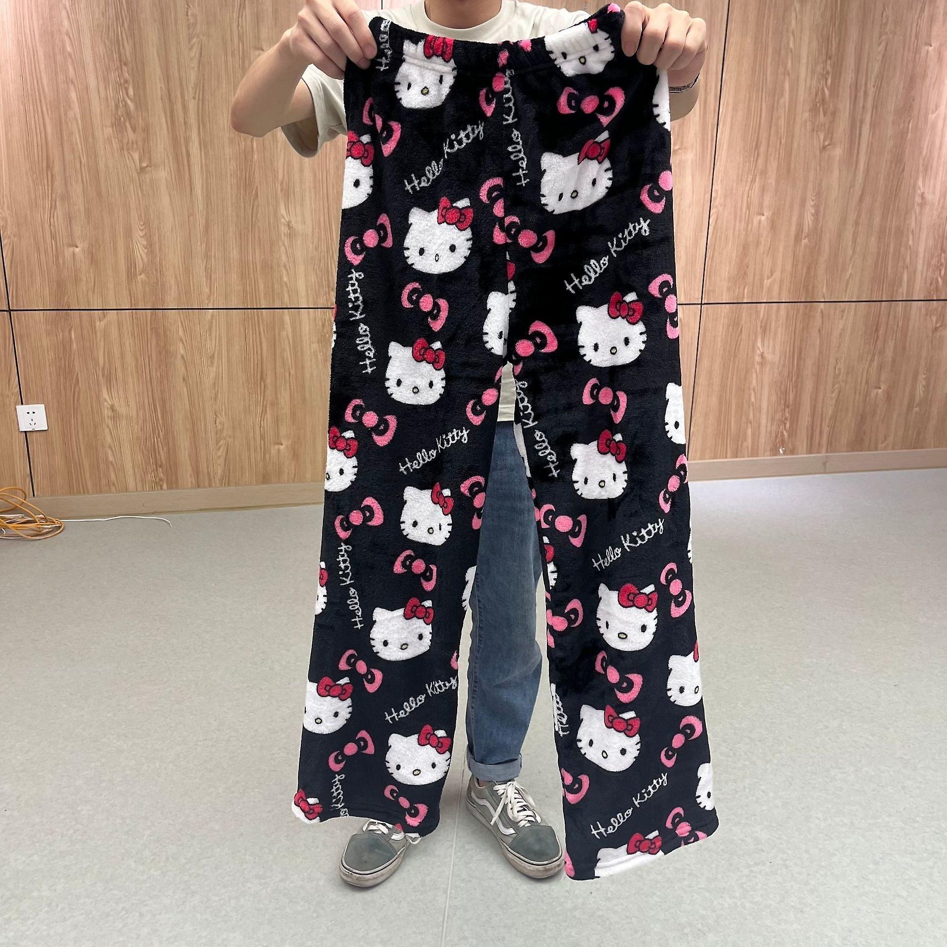 Aionyaaa Halloween Sanrio Hello Kitty Plush Cotton Sleep Bottoms Pjs Pants  New Cute Cartoon Flannel Winter Warm Casual Home Pants G5 L