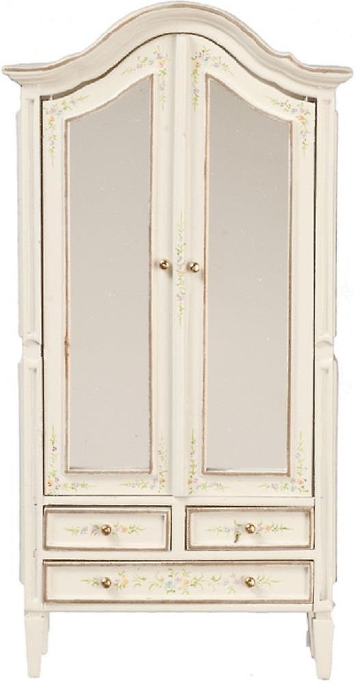 Melody Jane Dolls Houses Dolls House White Floral Mirrored Armoire Wardrobe Jbm Miniature Bedroom Furniture