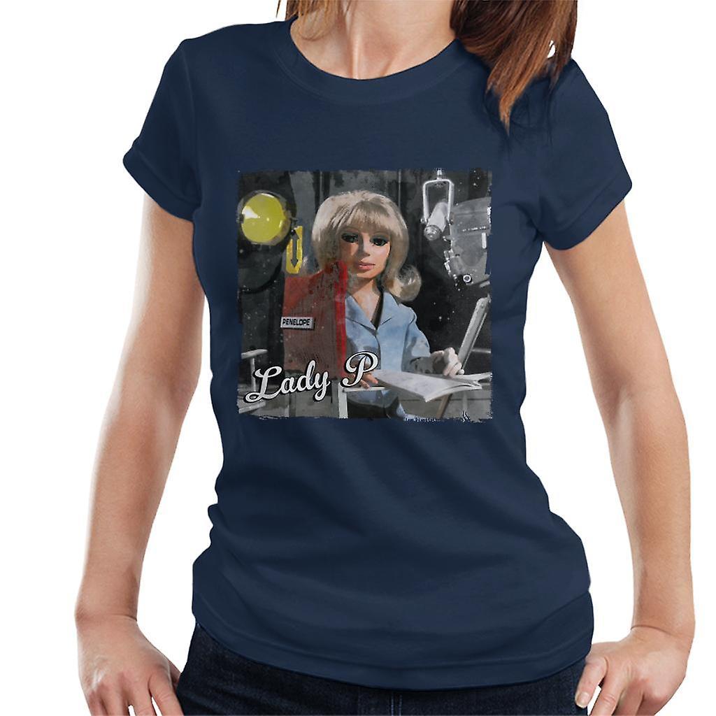 Thunderbirds Lady P Newspaper Style Women's T-Shirt Navy Blue Small