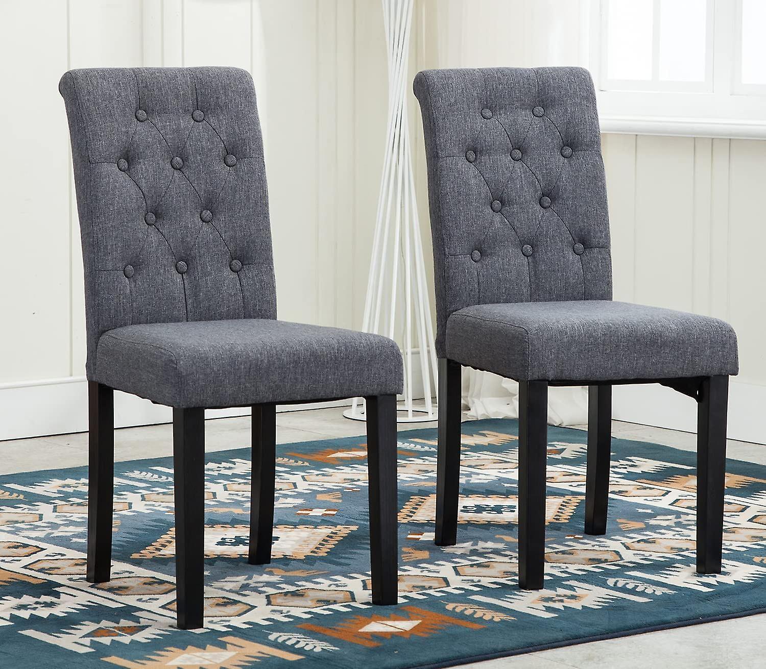 mcc direct 2 x Linded Fabric Dining Chairs, Solid Wooden Legs GREY