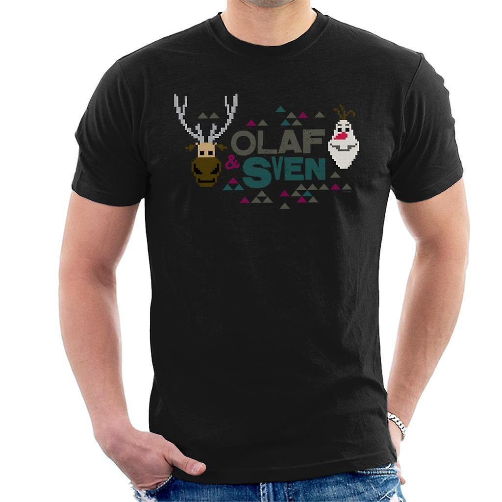 Disney Frozen Olaf And Sven Retro Pixel Design Men's T-Shirt Black Medium