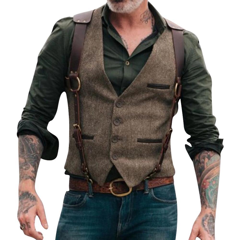 Allthemen Mens V-neck Single-breasted Hunter Casual Vest/Waistcoat Dark Gray S