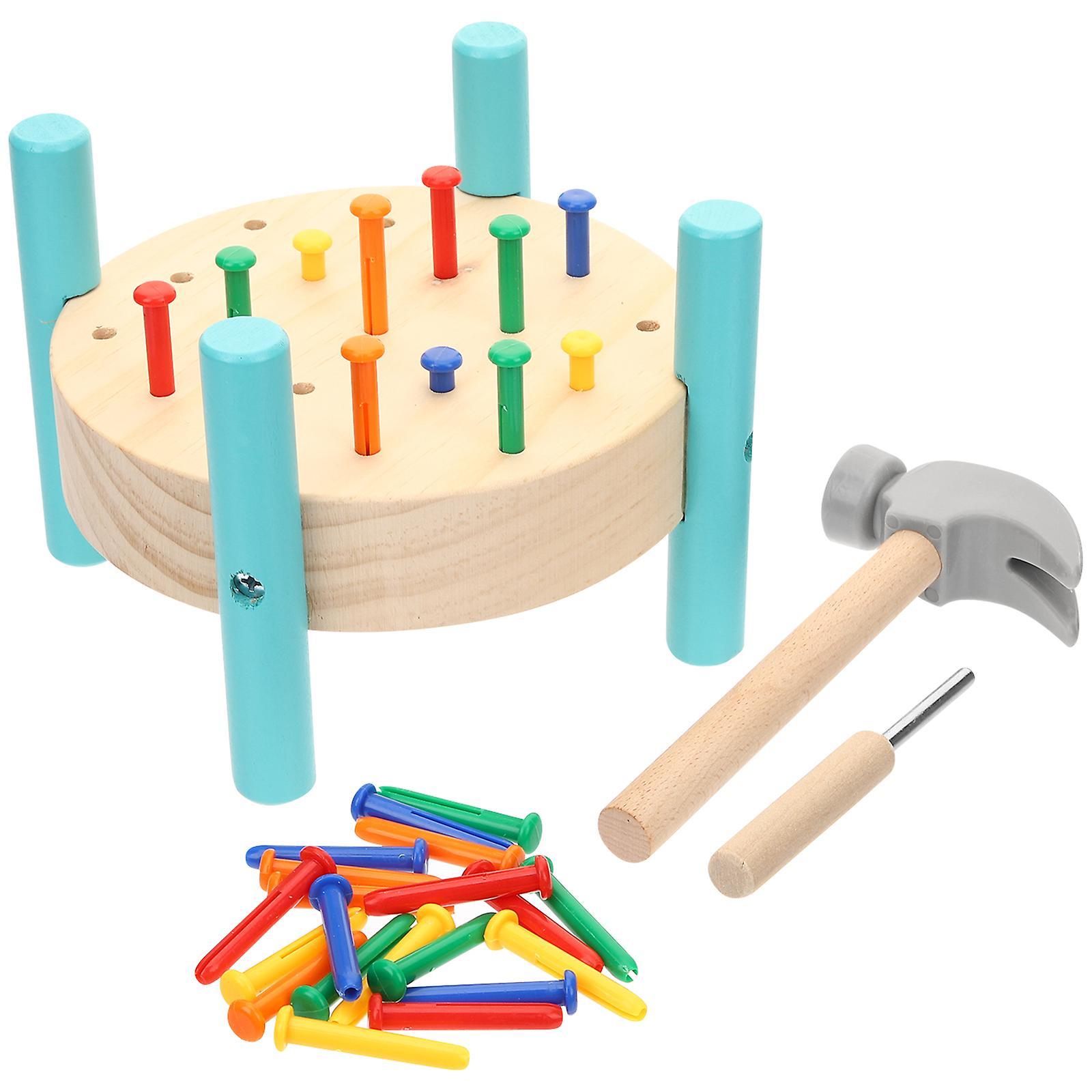 Tinksky 1 Set Wood Nails Pounding Hammering Toy Wooden Baby Workbench Pounding Hammer Toy 19x19cm