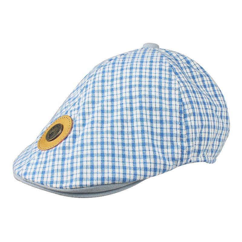 Slowmoose Baby Cotton Linen Handsome Cap, Beret Elastic Kids Hat Blue plaid-200844061