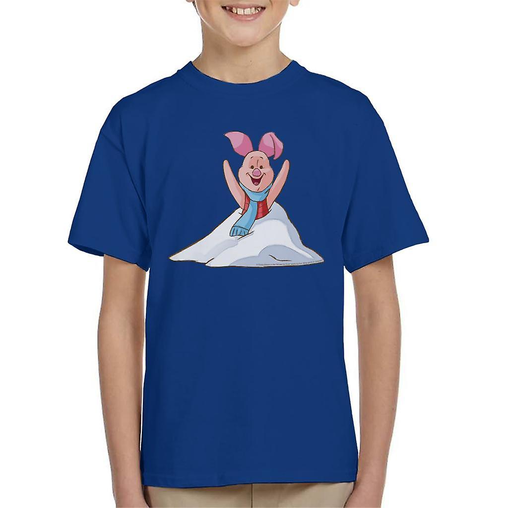 Disney Christmas Piglet In The Snow Kid's T-Shirt Royal Blue X-Large (12-13 yrs)