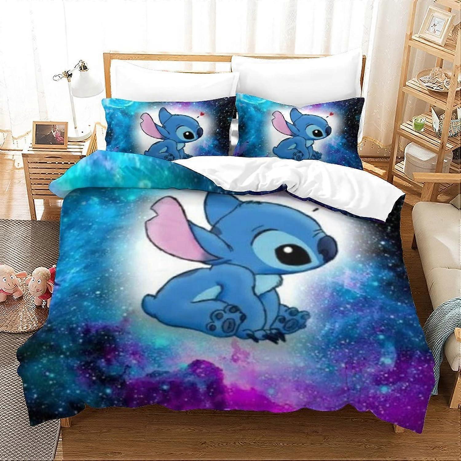 Kerota Stitch Duvet Cover Pieces Bedding Set,D Lilo & Stitch Animated Characters Printed Adult Child Microfiber Bedding Set with Duvet Covers 135*2...