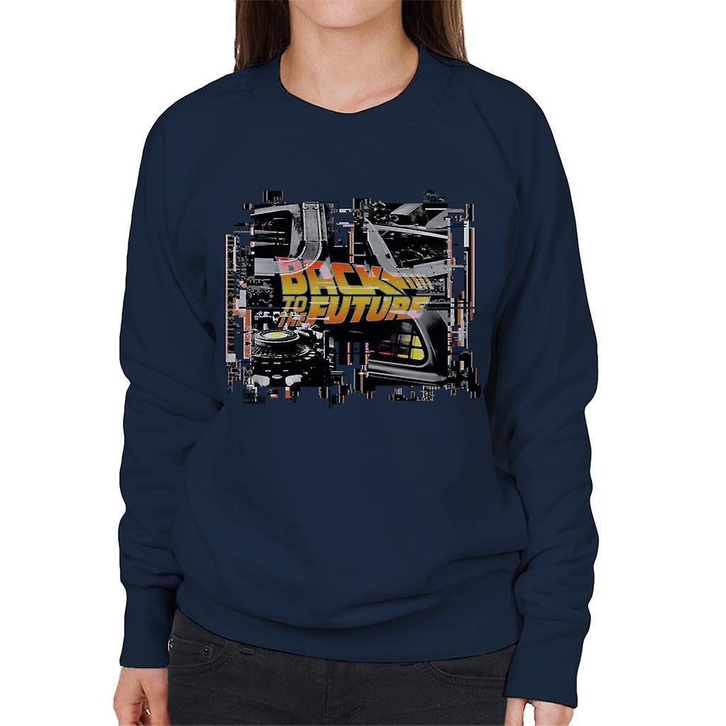 Back to the Future Delorean Montage Women's Sweatshirt Navy Blue Large