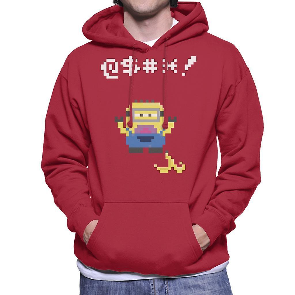 Despicable Me Minion Pixel Swearing Banana Skin Men's Hooded Sweatshirt Cherry Red Medium