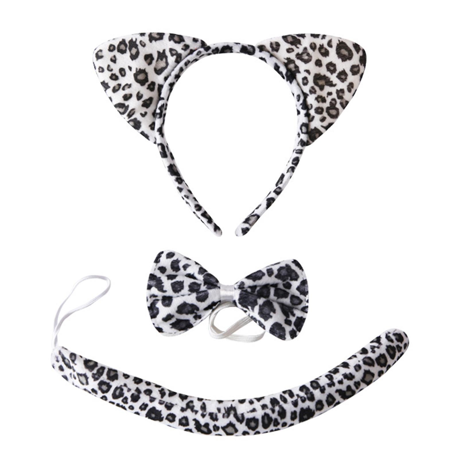 Unbrand Devil Horns Headdress Animal Costume Tail Bowtie Halloween Cosplay Set 3pcs Leopard