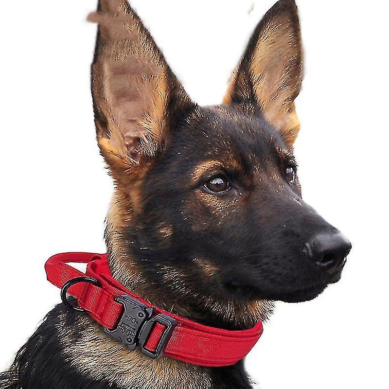 Tianzun Tactical Dog Collar Nylon Adjustable Collar Military Dog Collar Heavy Duty Metal Buckle With Handle RED M