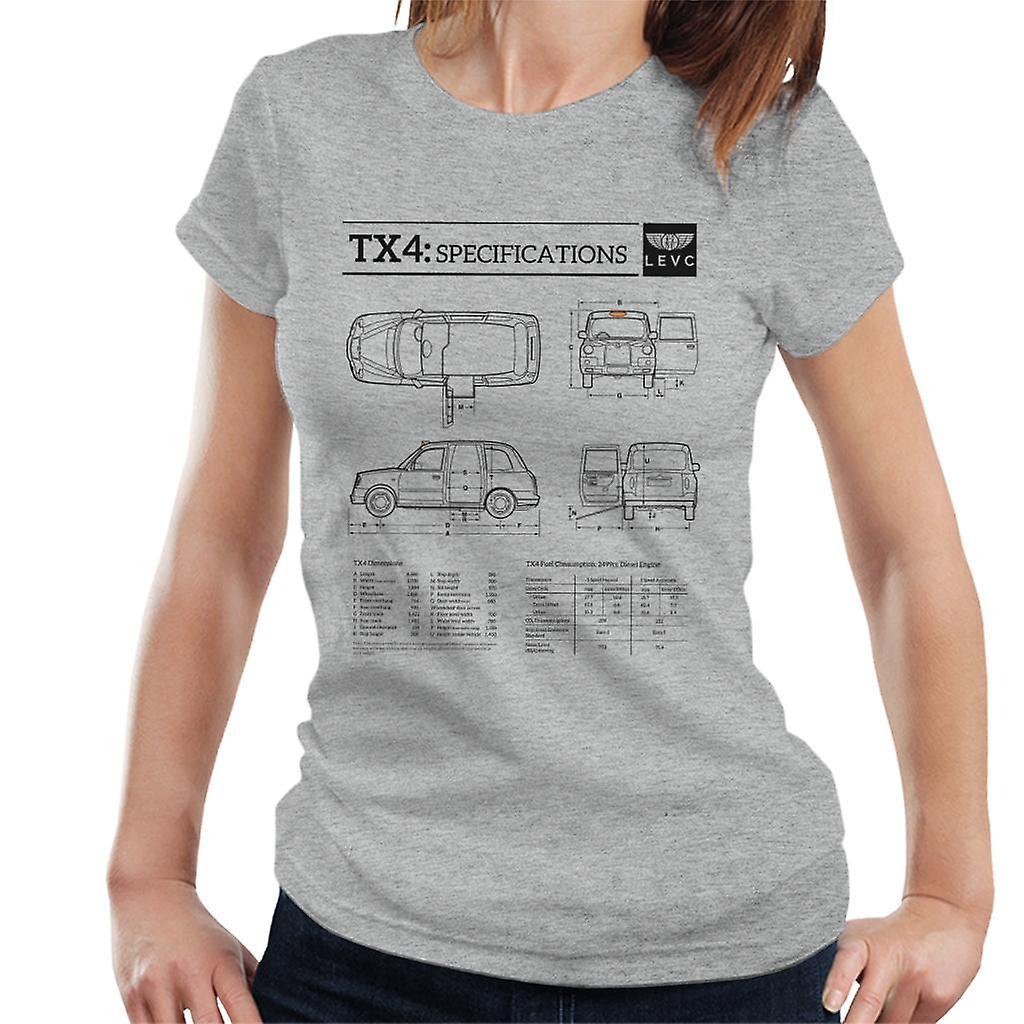 London Taxi Company TX4 Specifications Blueprint Women's T-Shirt Heather Grey Large